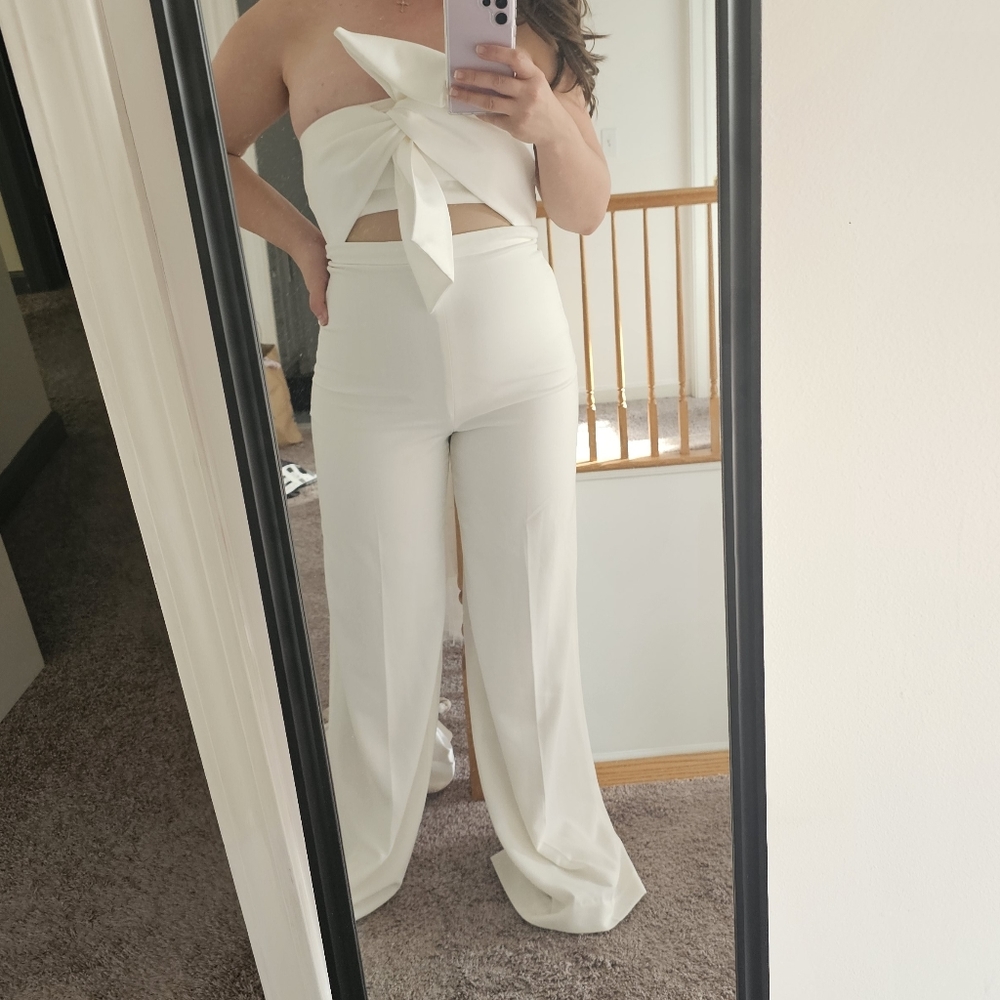Strapless Bow Tie Jumpsuit White